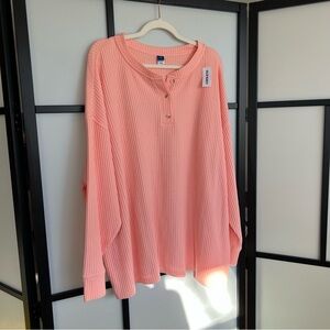 [2X] NWT Old Navy Coral Peach Pink Henley Long Sleeve Waffle Knit Top